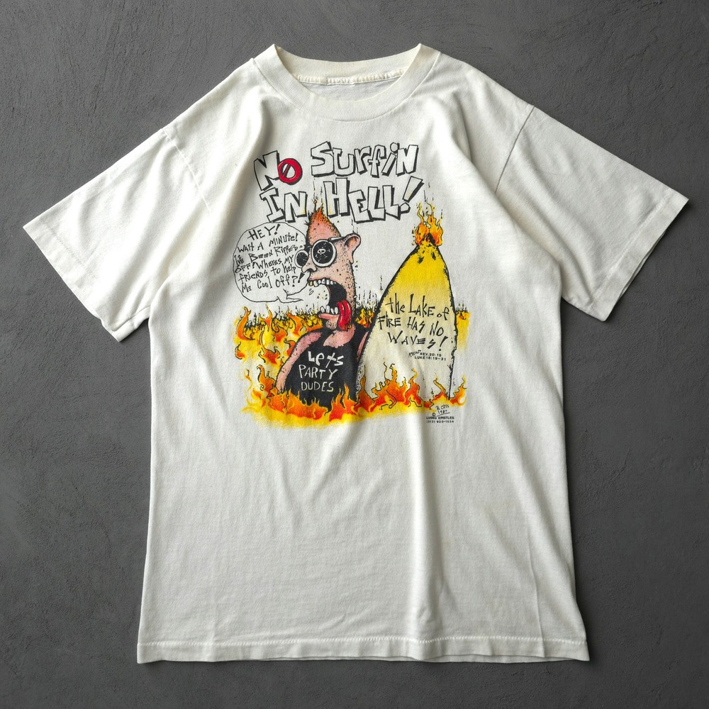 Vintage 1980s Living Epistles White T-shirt No Surfin In Hell Graphic